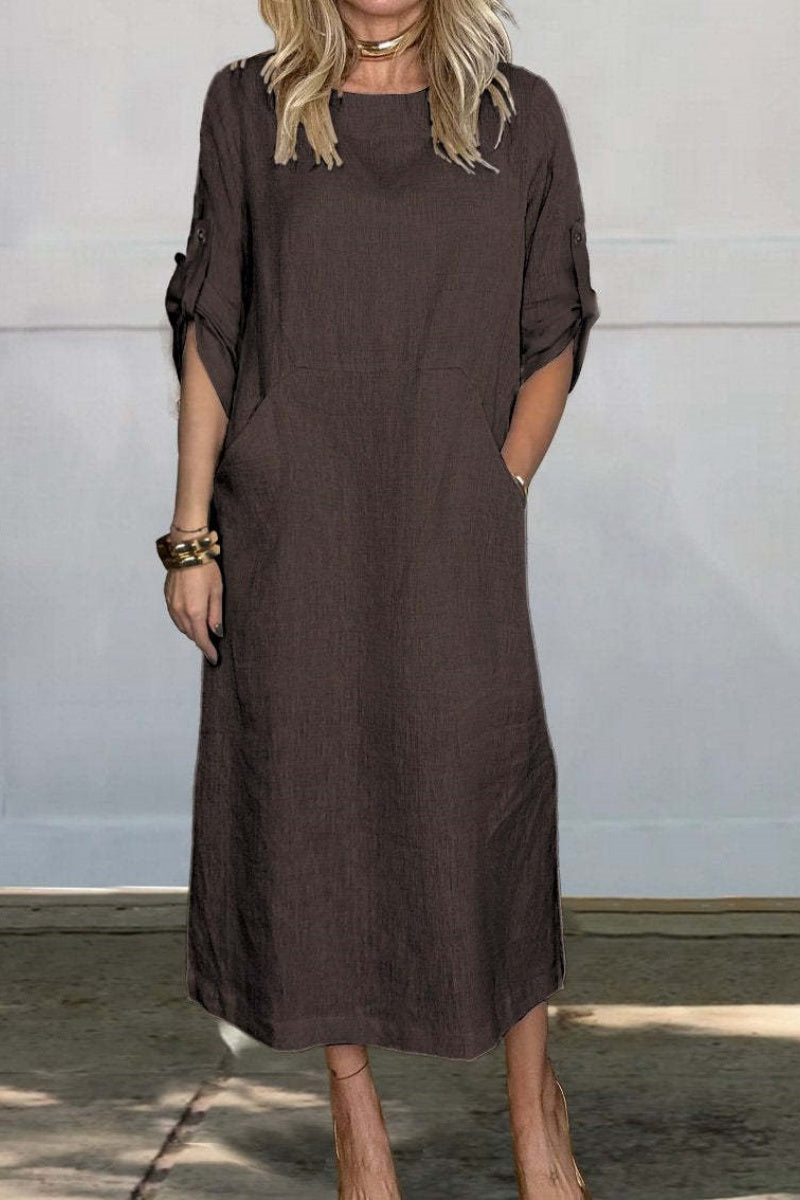 Linen Midi Dress With Pockets