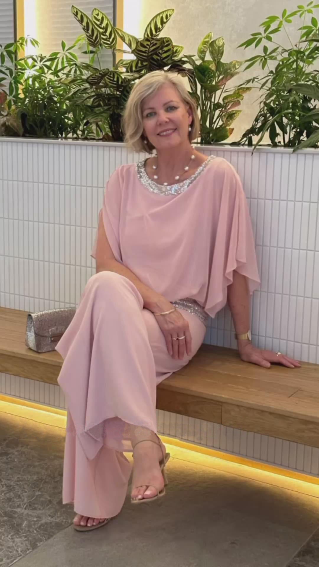 Plus Size Pink Sequin Spinning Tunic Suit