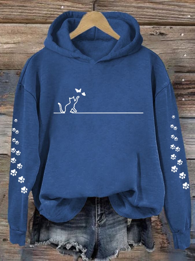 Women's Cat and Butterfly Print Sweatshirt