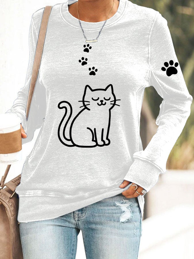 Women's Cute Cat Print Sweatshirt