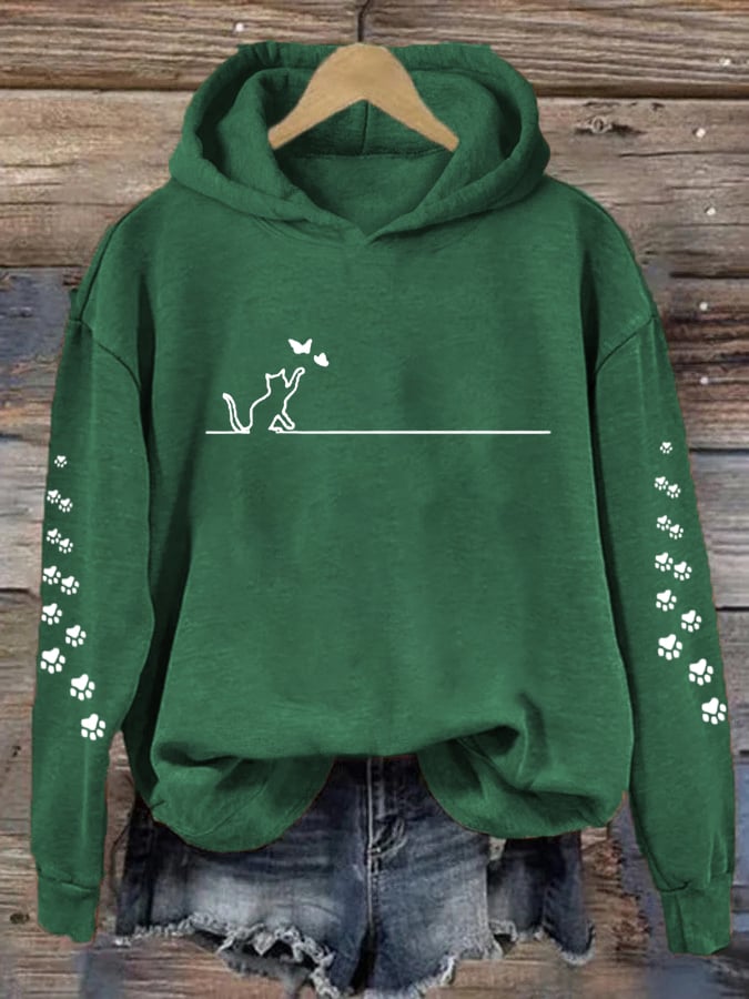 Women's Cat and Butterfly Print Sweatshirt