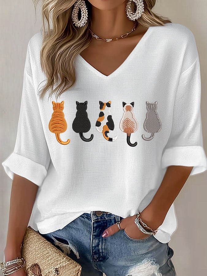 Women's Casual Cute Cat Print T-shirt