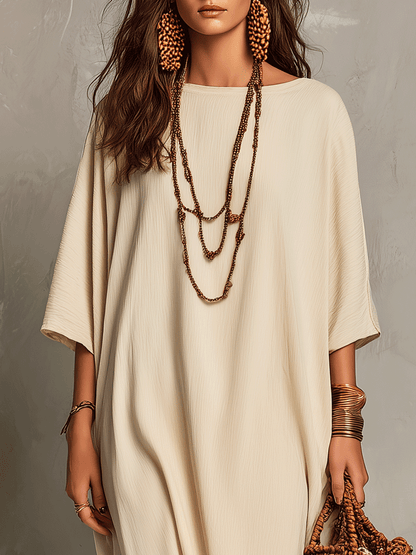 Nomadic Ease Cream Draped Relaxed Maxi Dress