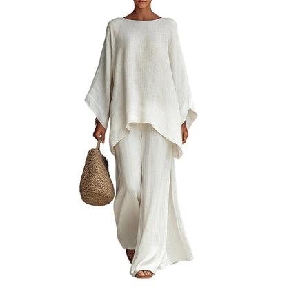 Women's Loose Fit Long Sleeve Top & Wide Leg Pants Set