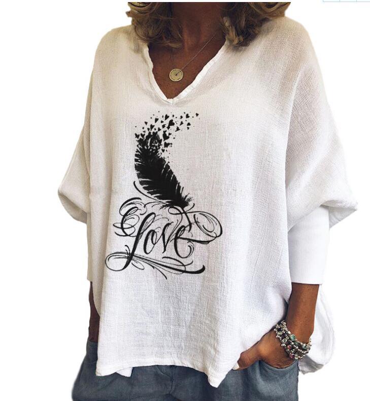 Loose Printed V-neck Top