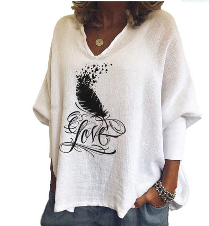 Loose Printed V-neck Top
