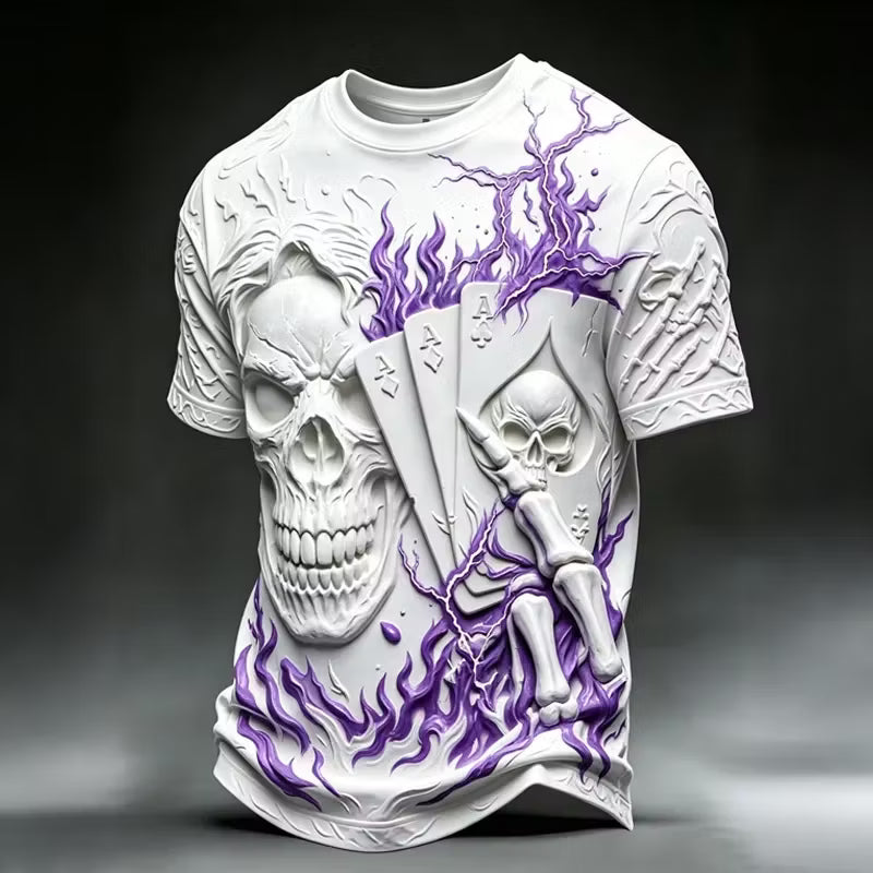 Men's Dark Skull And Playing Cards Print Casual T-shirt