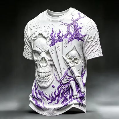 Men's Dark Skull And Playing Cards Print Casual T-shirt