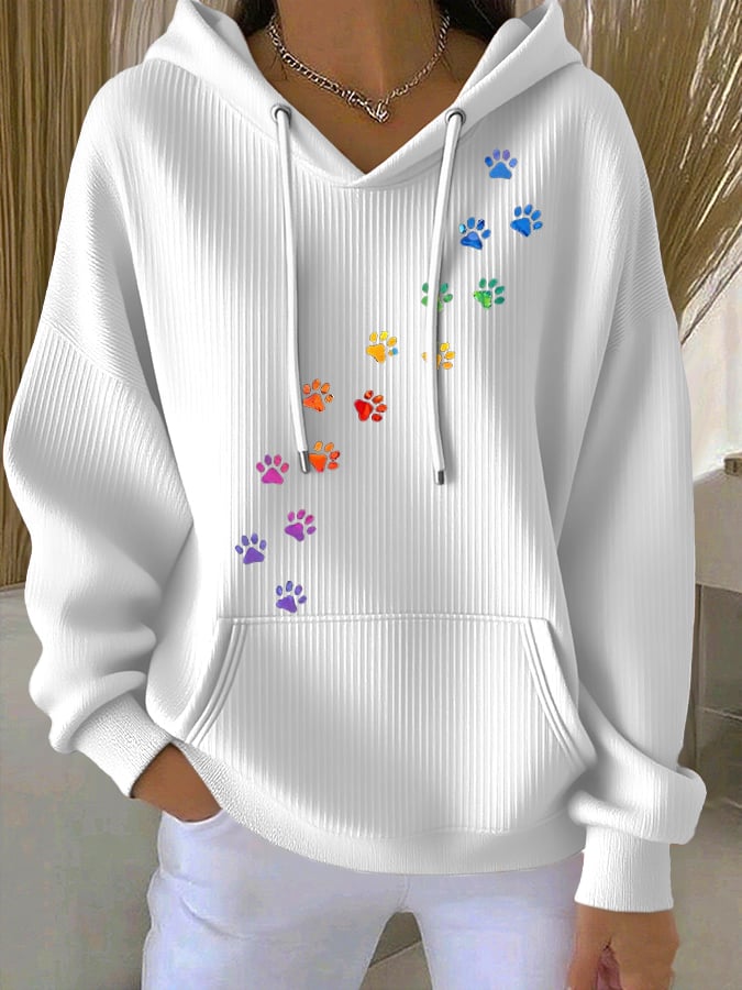 Women's Retro Animal Paw Print Casual Hoodie