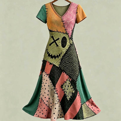 Women's Halloween Color Block Pattern Casual Short-sleeve Dress