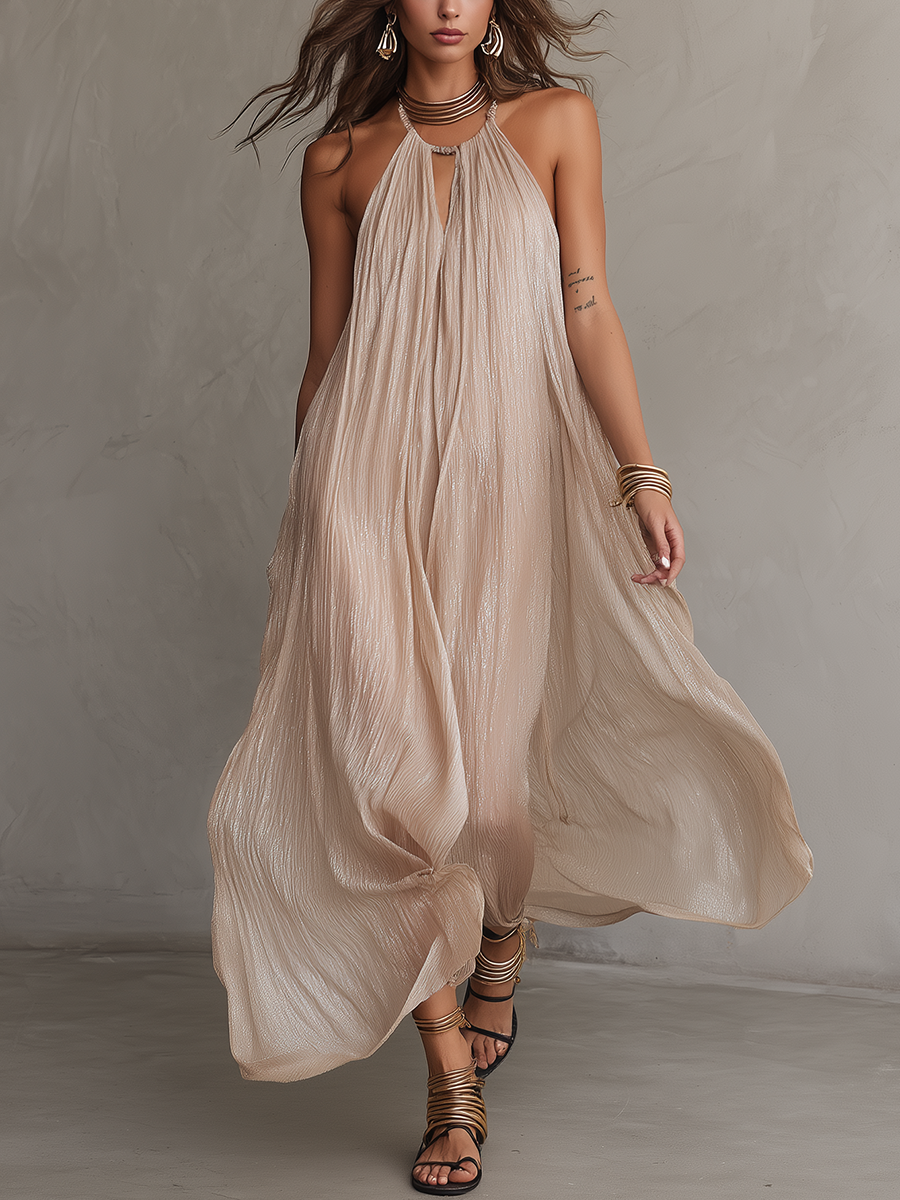 Ethereal Halter-Neck Flowing Maxi Dress