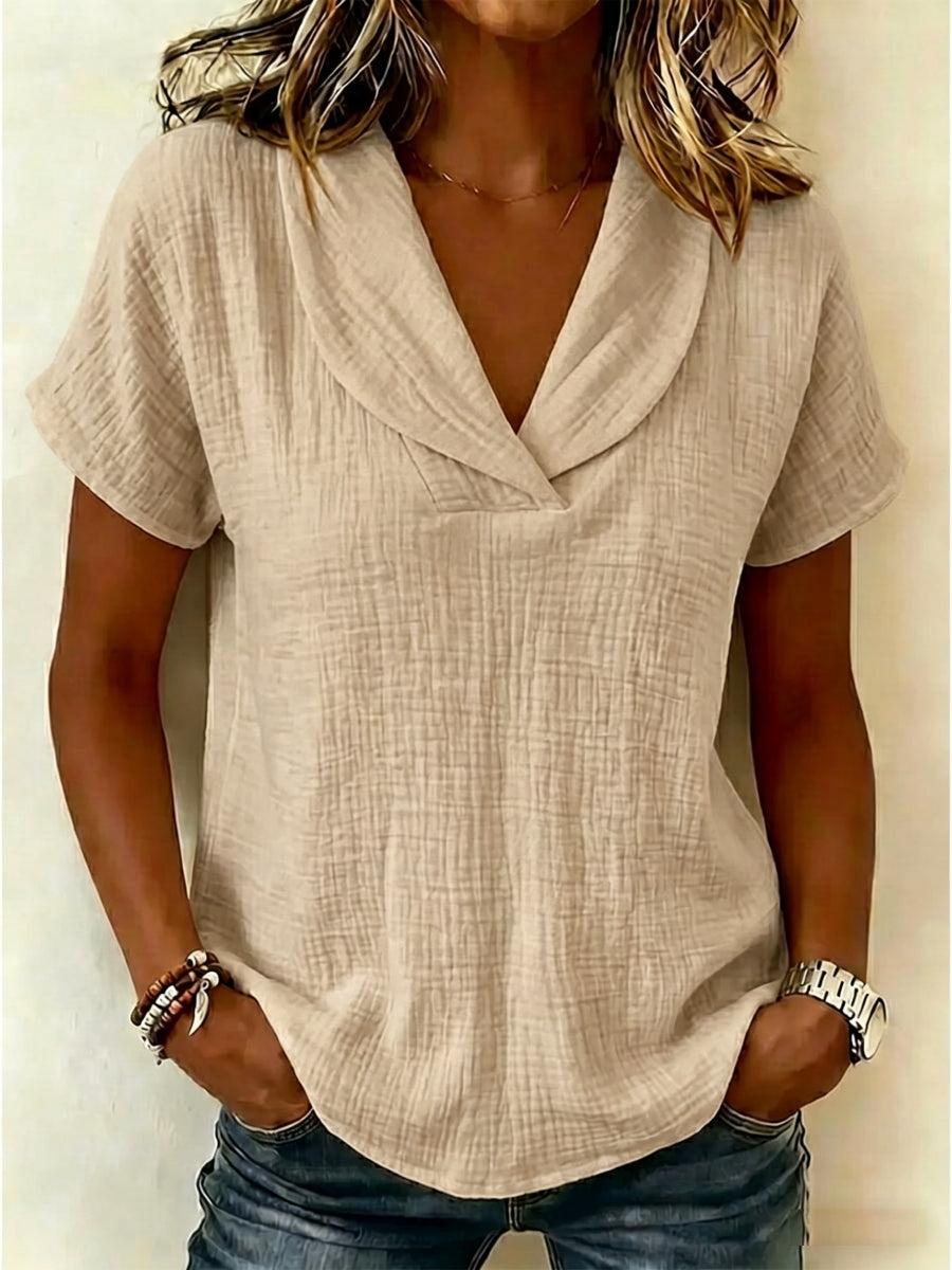 🔥CLEARANCE SALE🔥 Women's Peter Pan Collar V-neck Short-sleeve Cotton-linen Top