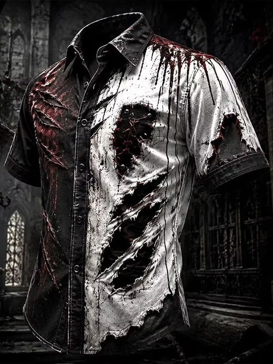 Men's Retro Halloween Art Pattern Casual Shirt