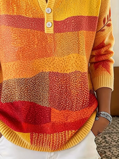Women's Casual Henley Collar Autumn Print Shirt