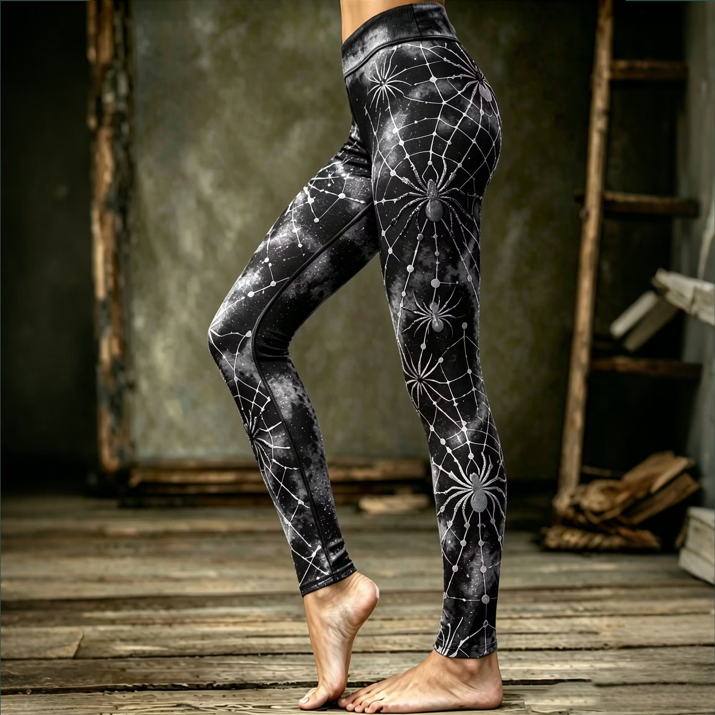 Women's Halloween Gothic Spiderweb Tie-dye Art Leggings