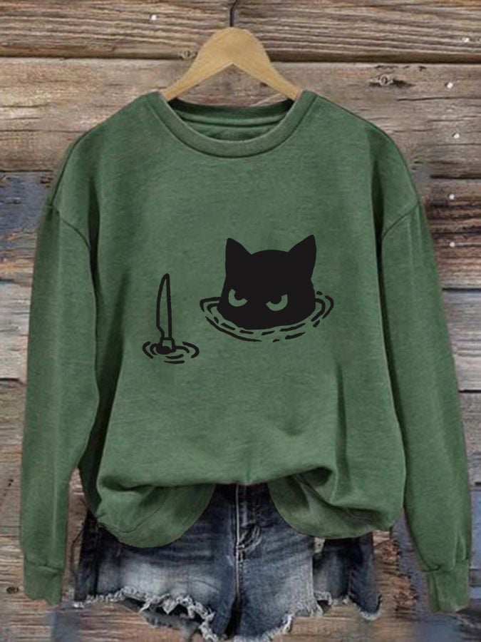 Women's Casual Cat Print Warm Sweatshirt