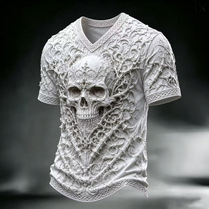 Men's Halloween Gothic Skull Print Casual V Neck T-shirt