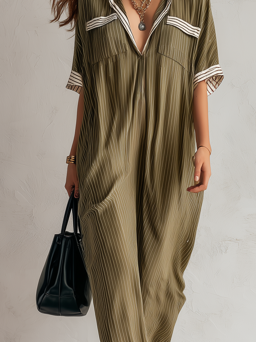 Sophisticated Olive Pleated Relaxed Maxi Dress