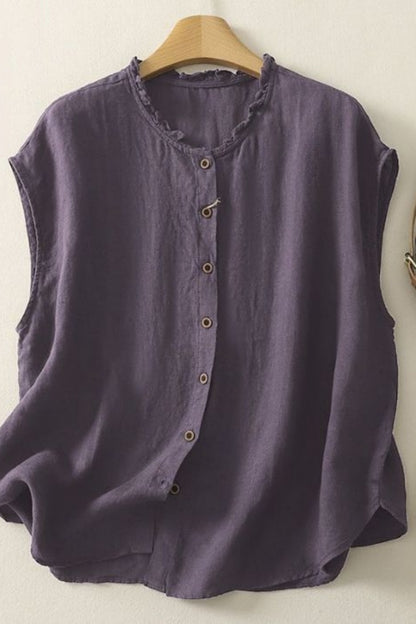 Cotton And Linen Lace Collar Button Cardigan Top