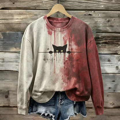 Abstract Creative Bloody Cat Halloween Graphic Casual Sweatshirt