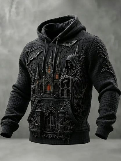 Men's Retro Casual Dark Death Bat Design Hoodie