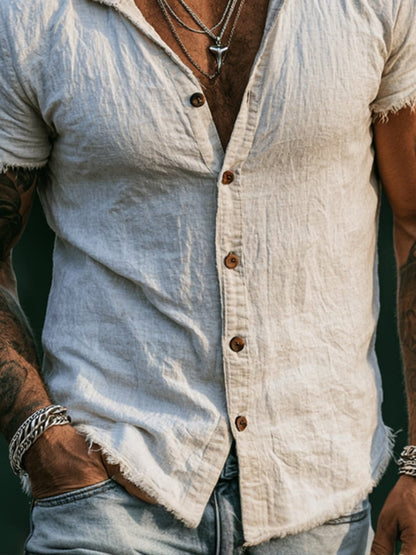 Men's Vintage-Style Lightweight Cotton-Linen Short-Sleeve Hoodie