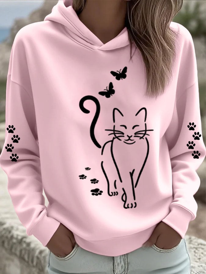 Women's Cat Print Casual Hoodie
