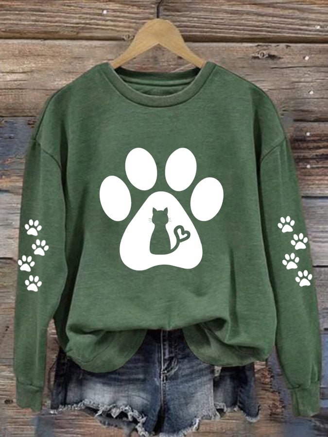 Women'S Cat Paw Print Casual Sweatshirt