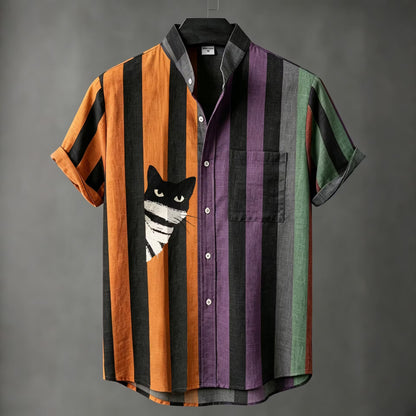 Men's Halloween Mummy Cat Stripes Art Short Sleeve Shirt