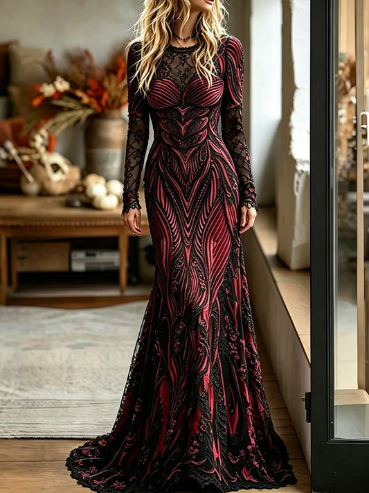 Women's Halloween Anatomical And Lace Art Heavyweight Slim Fit Velvet Dress