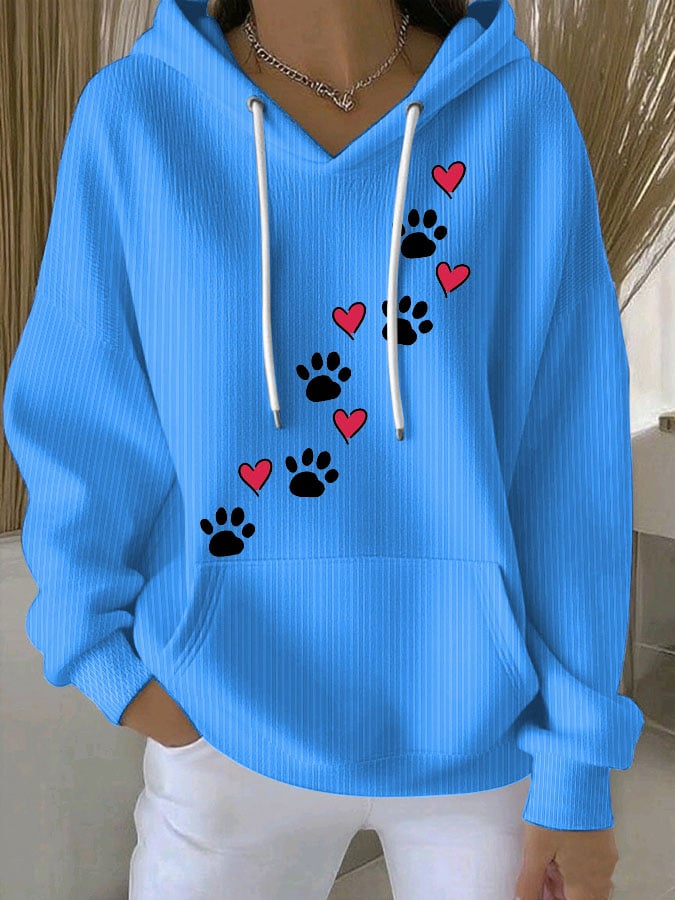 Women's Retro Animal Dog Paw Print Casual Cotton Hoodie