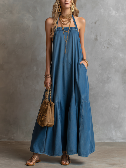 Bohemian Soft Denim Suspender Dress