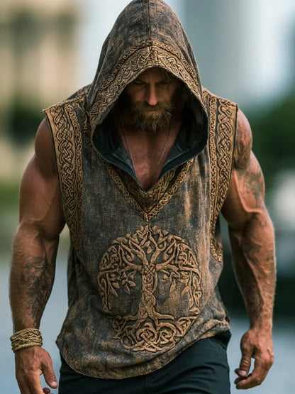 Men's Vintage-Style Lightweight Cotton-Linen Sleeveless Hooded Vest