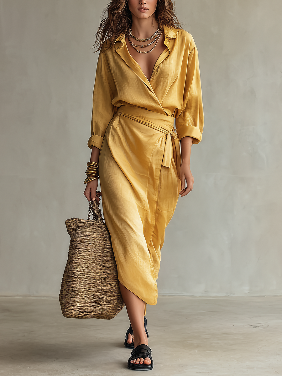 Luxe Wrap Tie-Waist Midi Dress