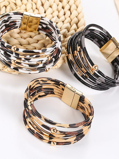Leopard Print PU Alloy Bracelet