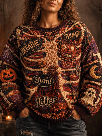 Women's Retro Bohemian Halloween Style Skull Print Sweater