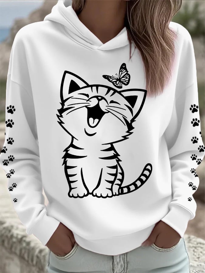 Women's Cat Print Casual Hoodie