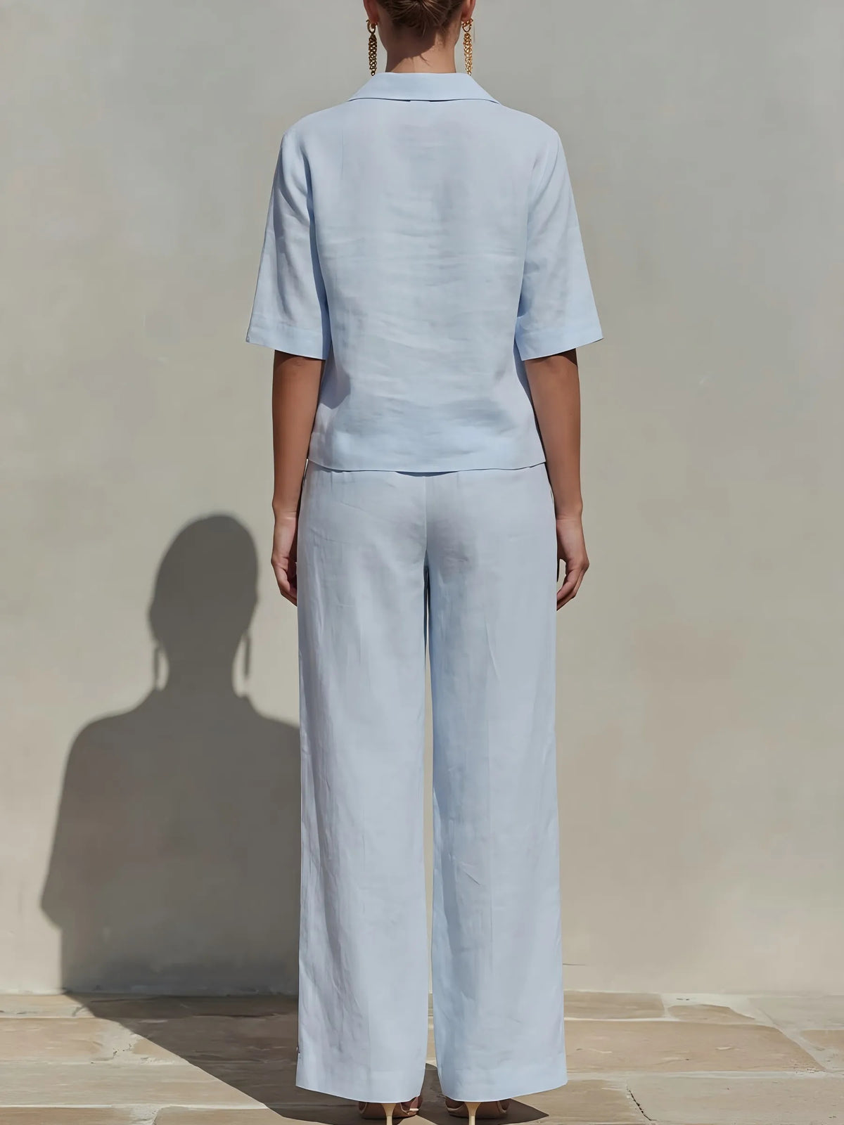 Women's Solid Cotton Linen Two-Piece Set