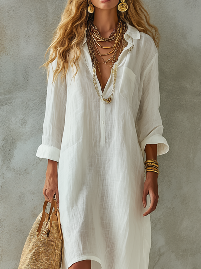 Minimalist Vacation Style White Shirt Dress