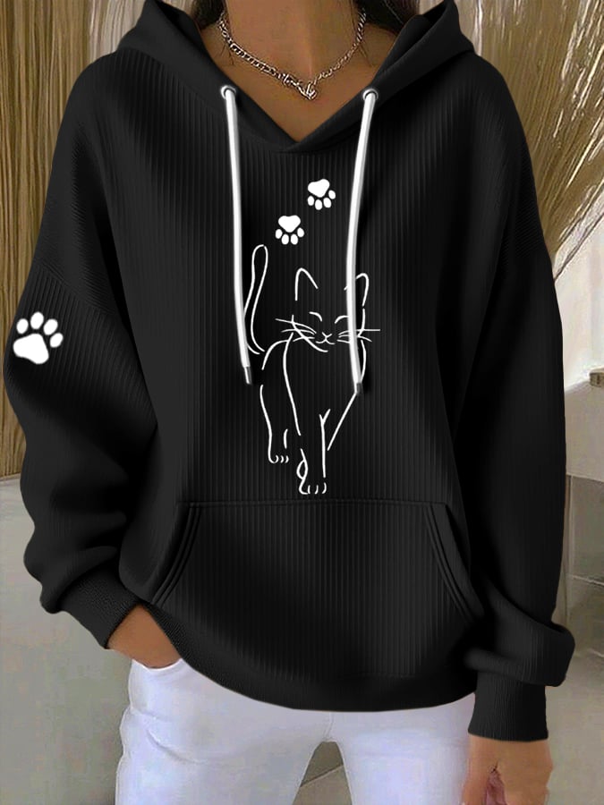 Women'S Cute Cat print Casual Hoodie Sweatshirt