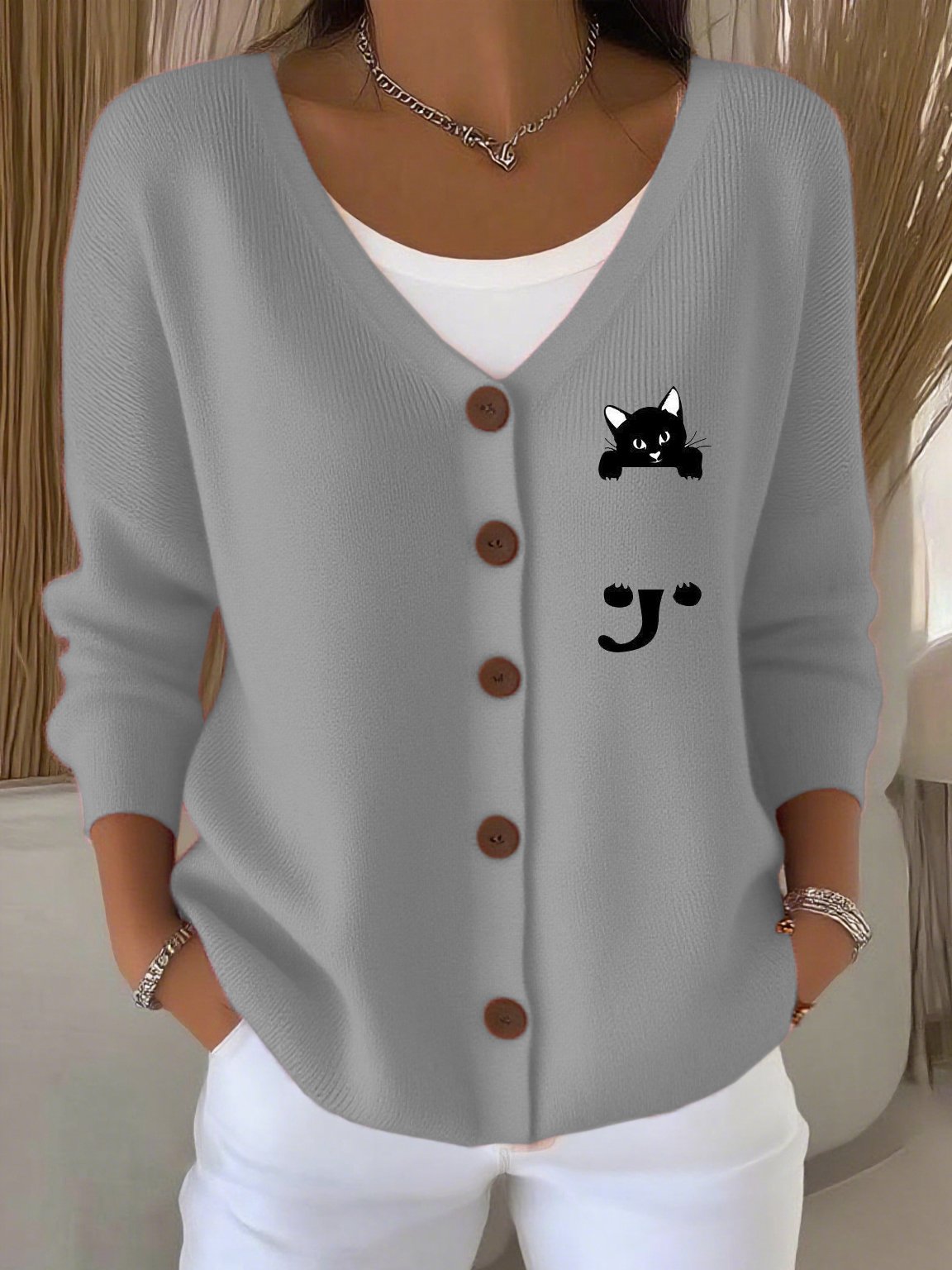 Women's Cat Paw Print Casual Cardigan