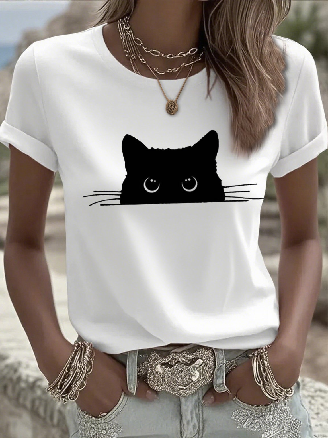 Women's casual cute cat T-shirt