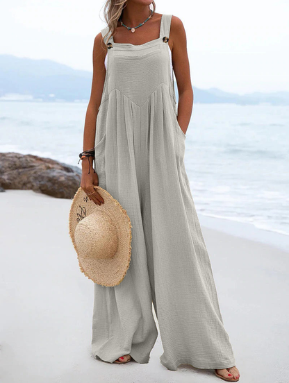 Women'S Multicolor Fashion Button Solid Color Wide Leg Jumpsuit
