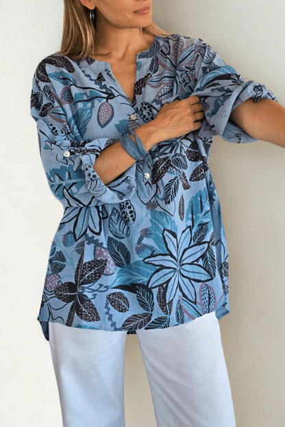 Printed And Leaf Pattern Cotton Shirt