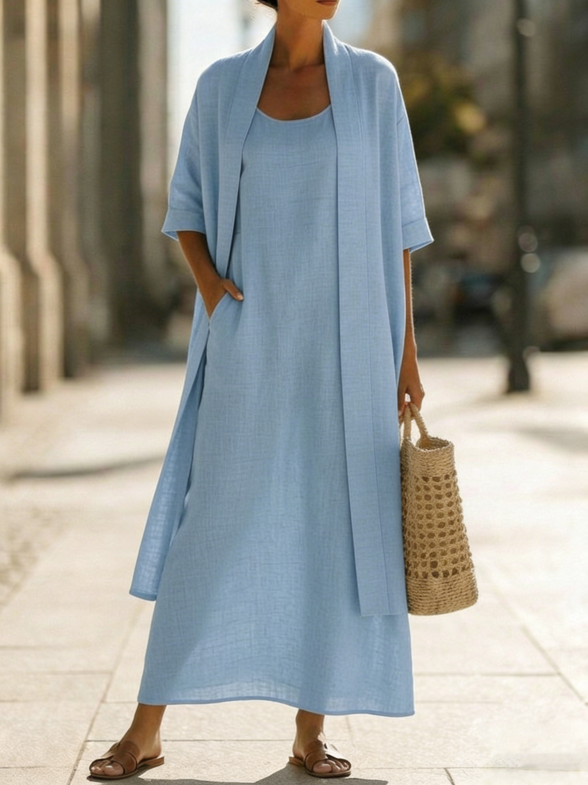 Minimalist Linen-cotton Two-piece Set - Comfortable For Everyday Wear