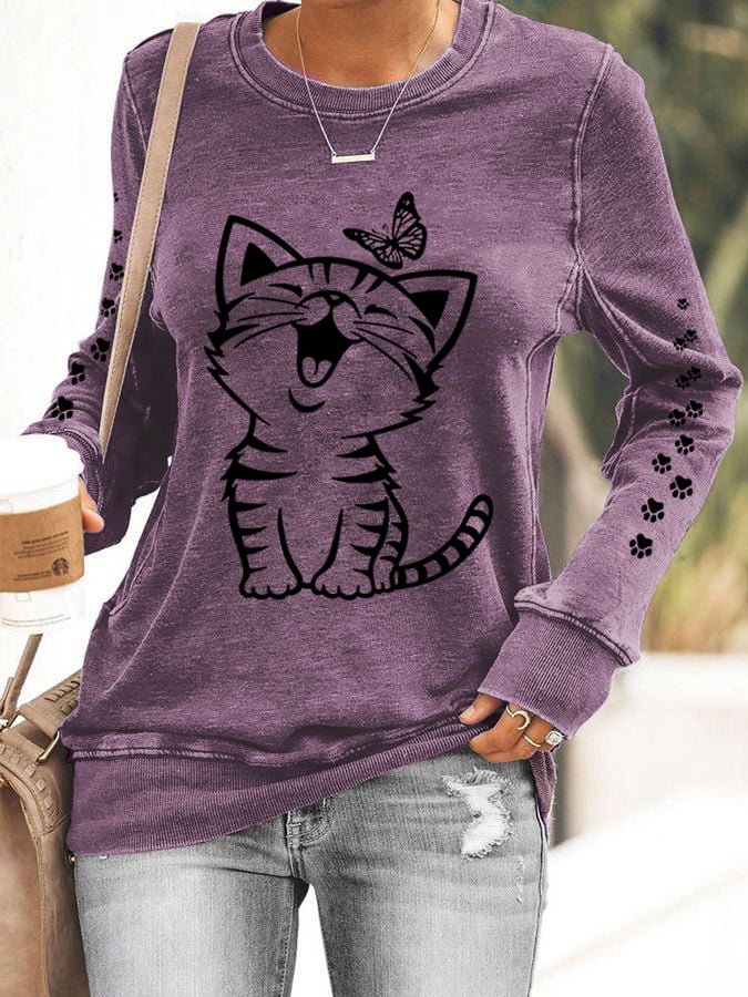 Women's Cute Cat Print Cat Lovers Casual Sweatshirt