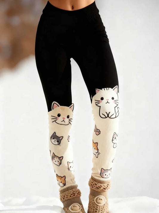Women's Cat Print Tight Elastic Leggings