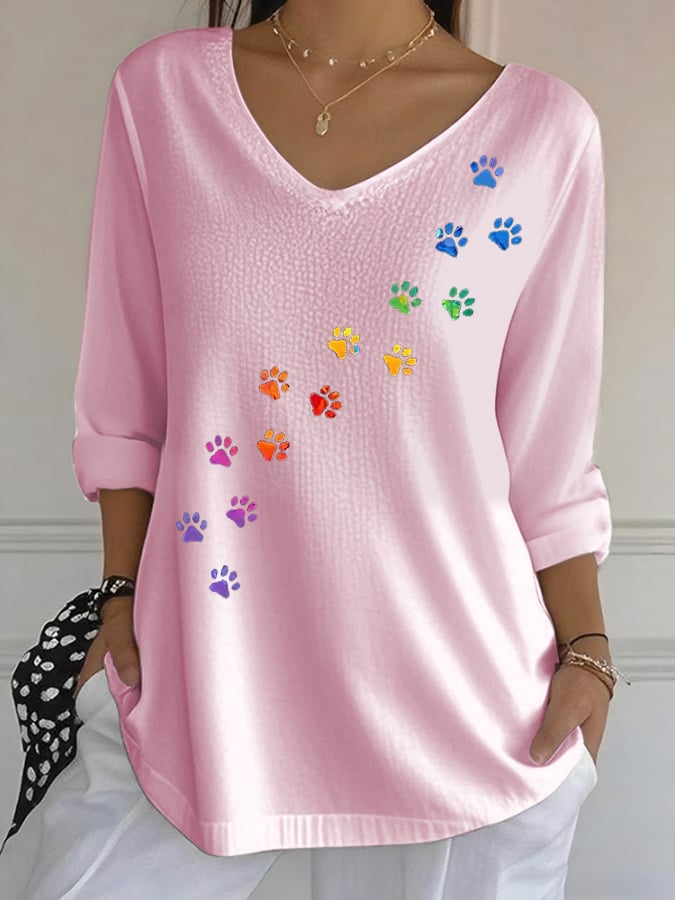 Women's Retro Animal Paw Print T-Shirt