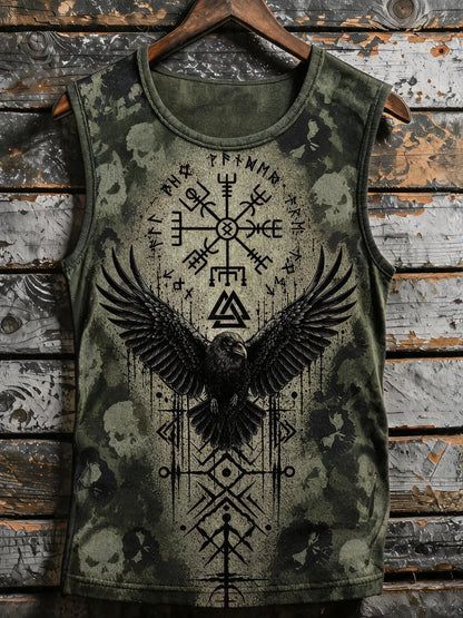 Men's Vintage Viking-Pattern Crew-Neck Tank Top