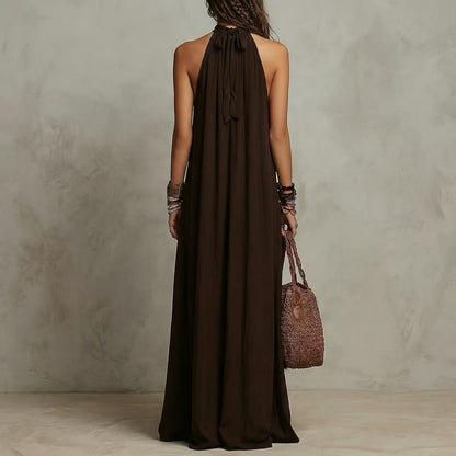 Dark Brown Halter Neck Minimalist Long Dress